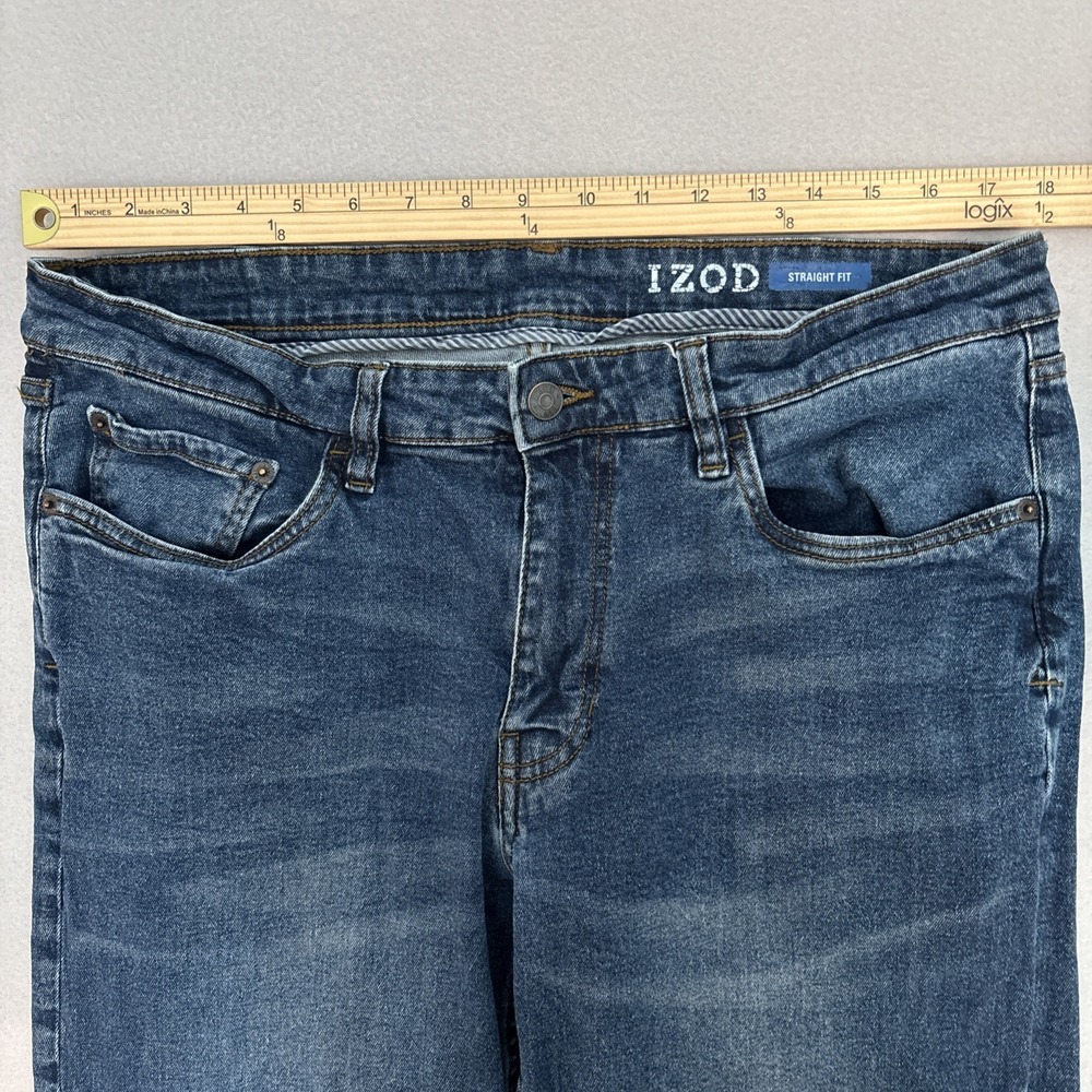 Izod 36x34 Straight Fit STRETCH Slim Jeans Blue Denim Cotton Blend EUC Fast Ship - Picture 5 of 7